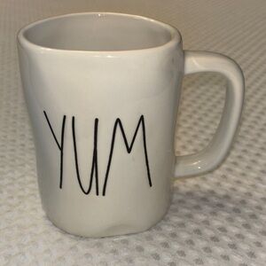 Rae Dunn YUM Cream White Mug Black Text Perfectly Imperfect Farmhouse Rustic